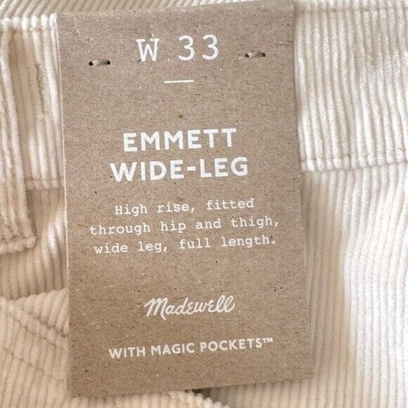 MADEWELL Emmett Wide Leg High Waist Corduroy Pants Size 33 Antique Cream NEW - Picture 11 of 13
